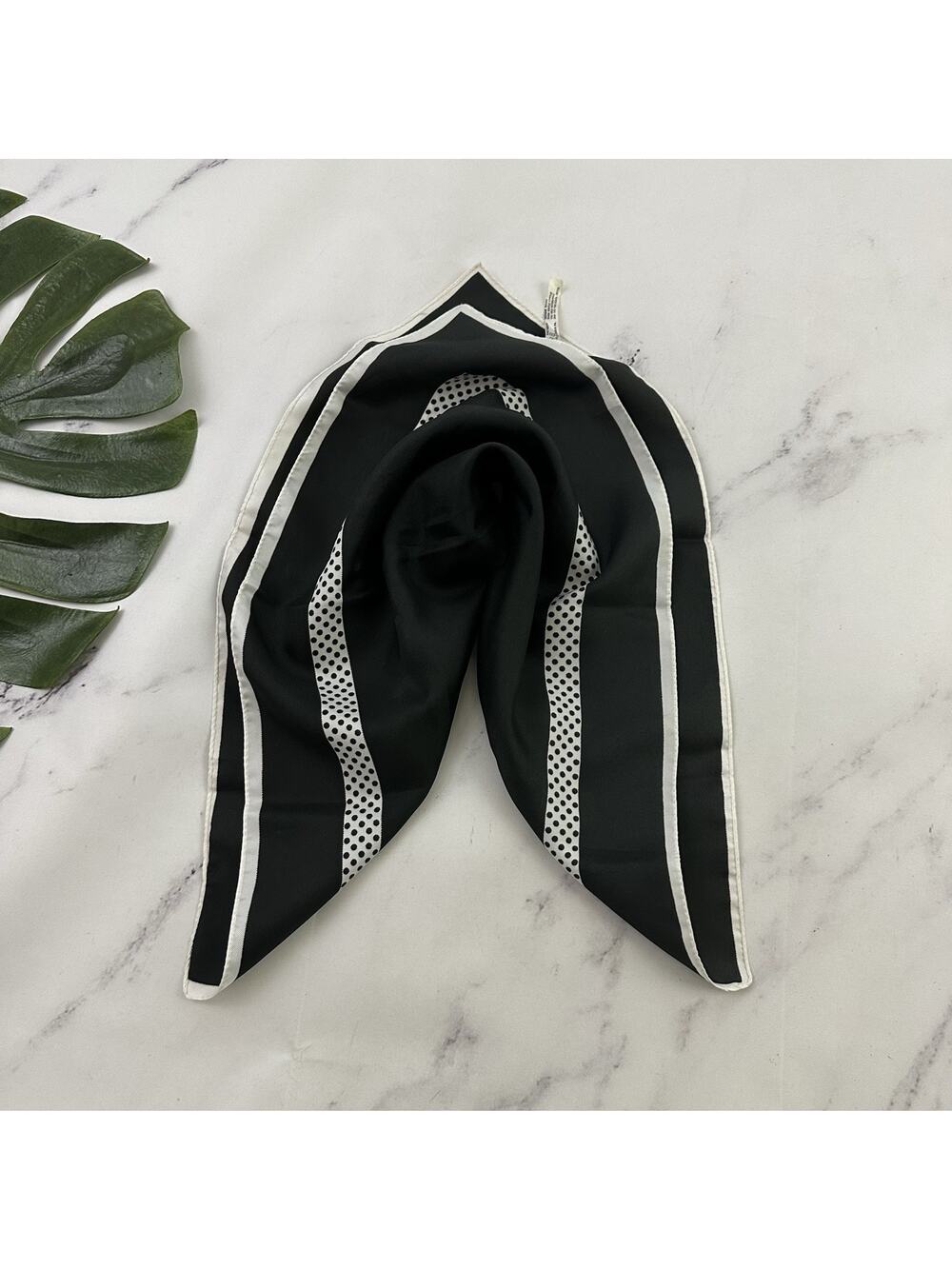 Baar & Beards Vintage 70s Square Scarf Black White Polka Dot Japan Stripe